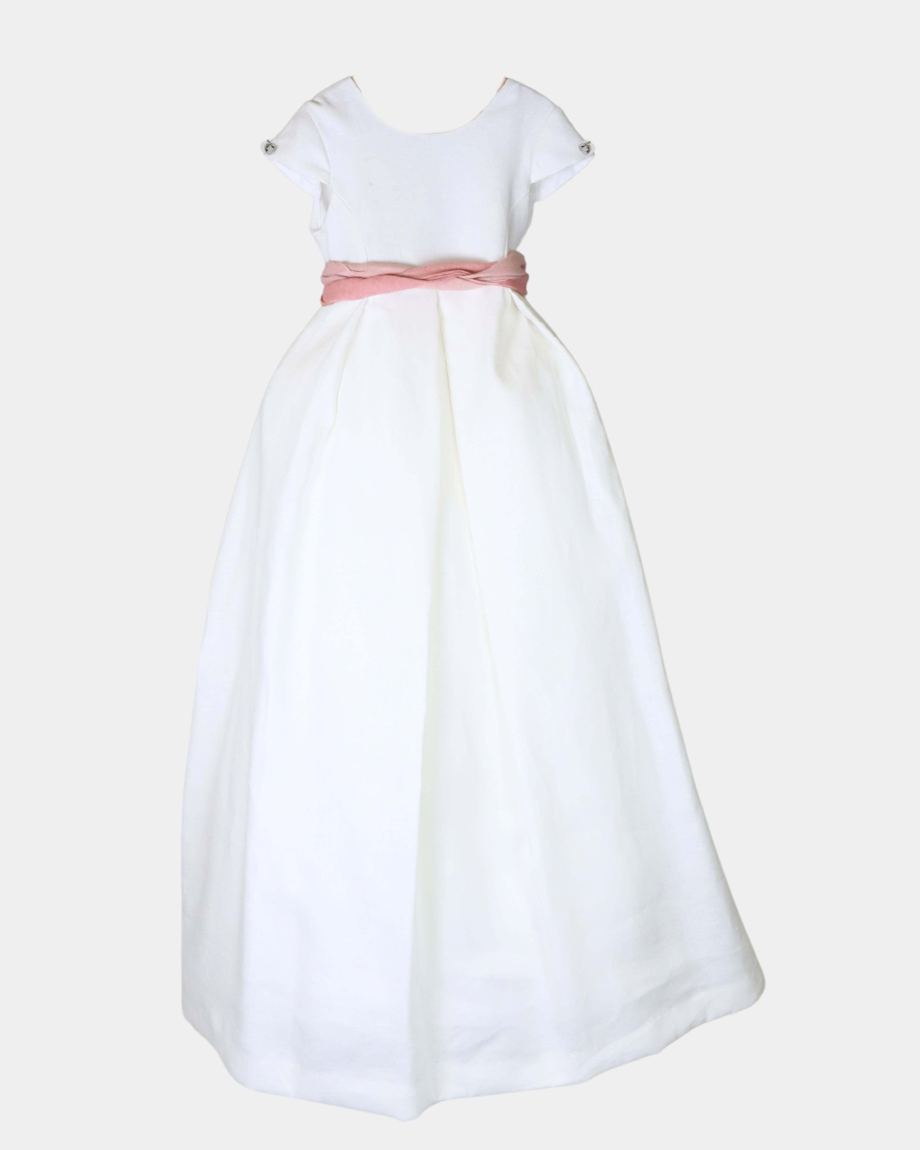 VESTIDO DE PLIEGUES EN LINO MANGA CORTA 4 FLORES