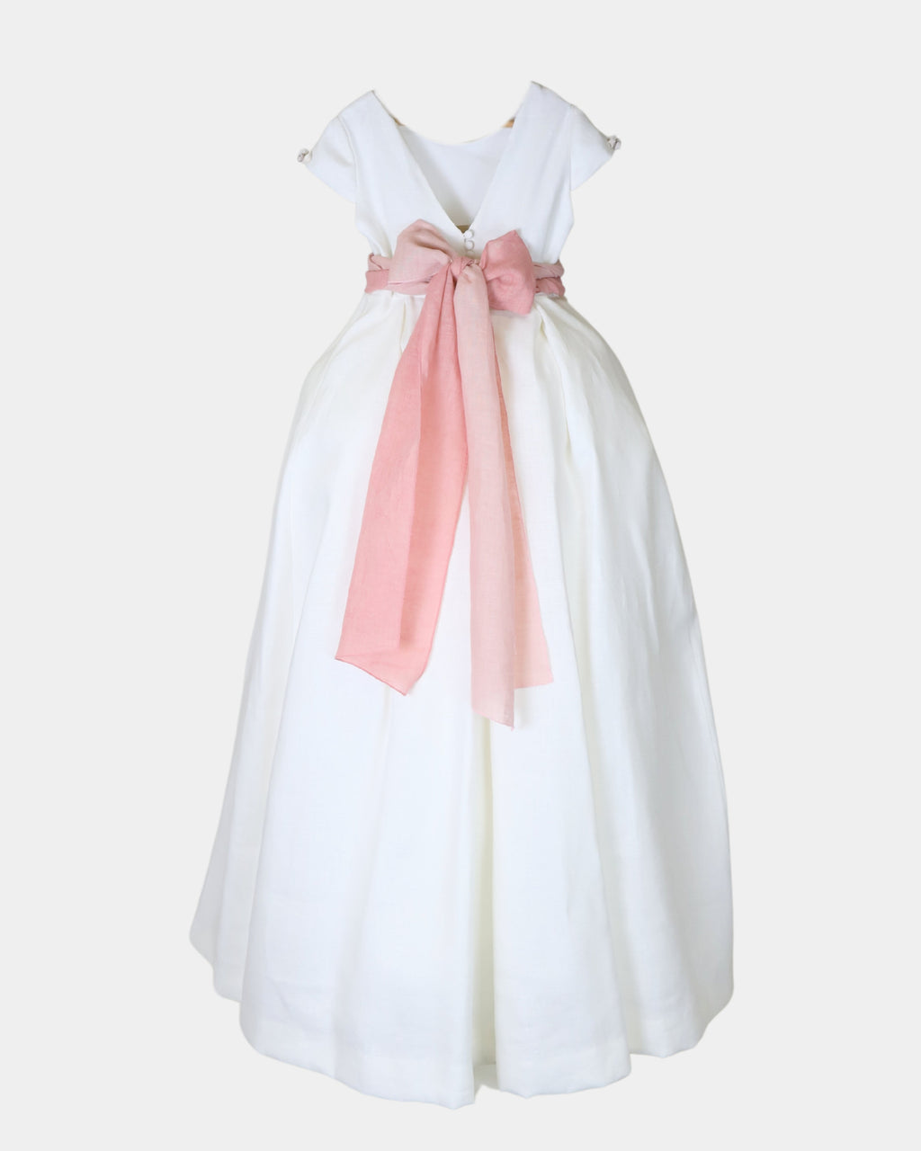 VESTIDO DE PLIEGUES EN LINO MANGA CORTA 4 FLORES