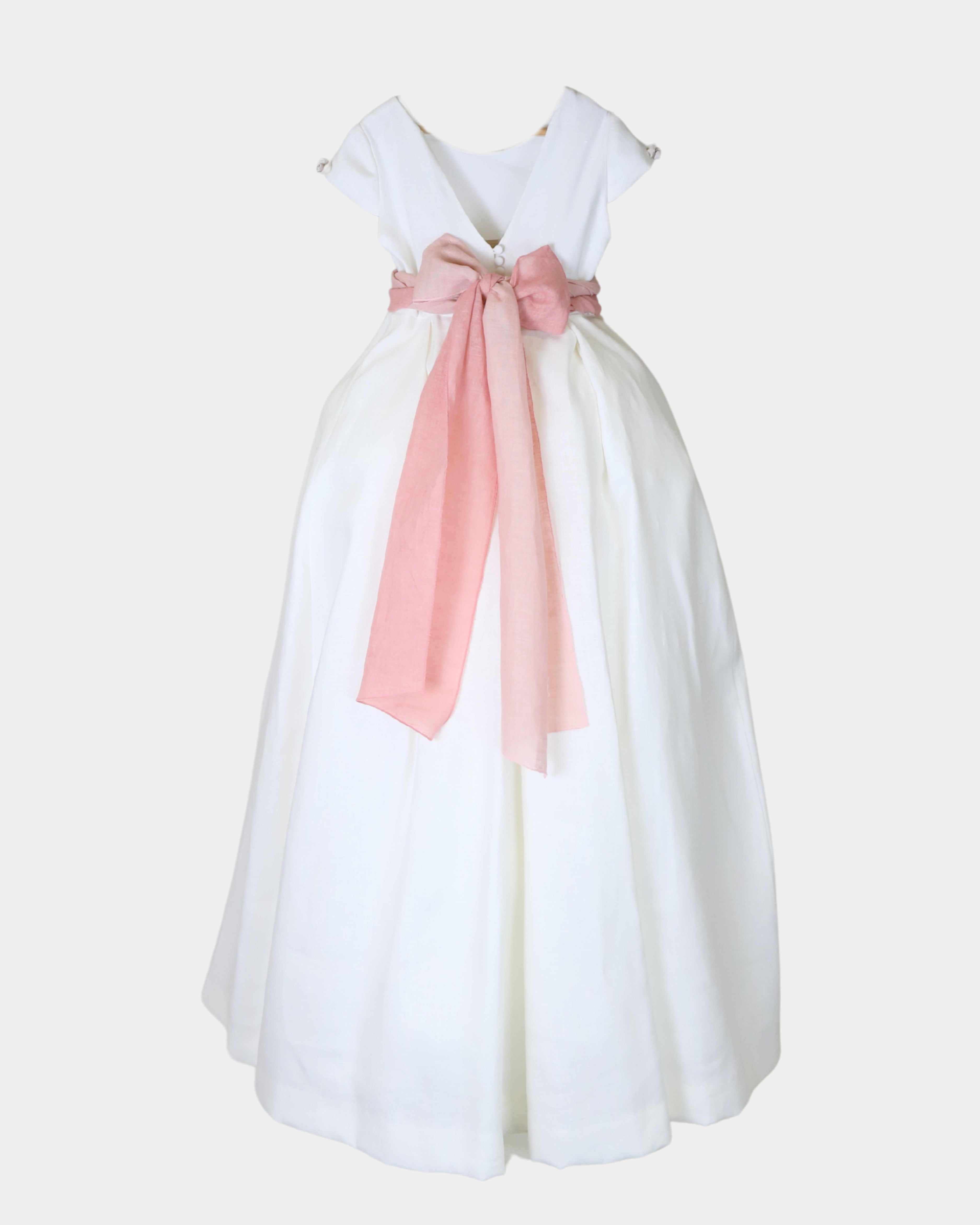 VESTIDO DE PLIEGUES EN LINO MANGA CORTA 4 FLORES