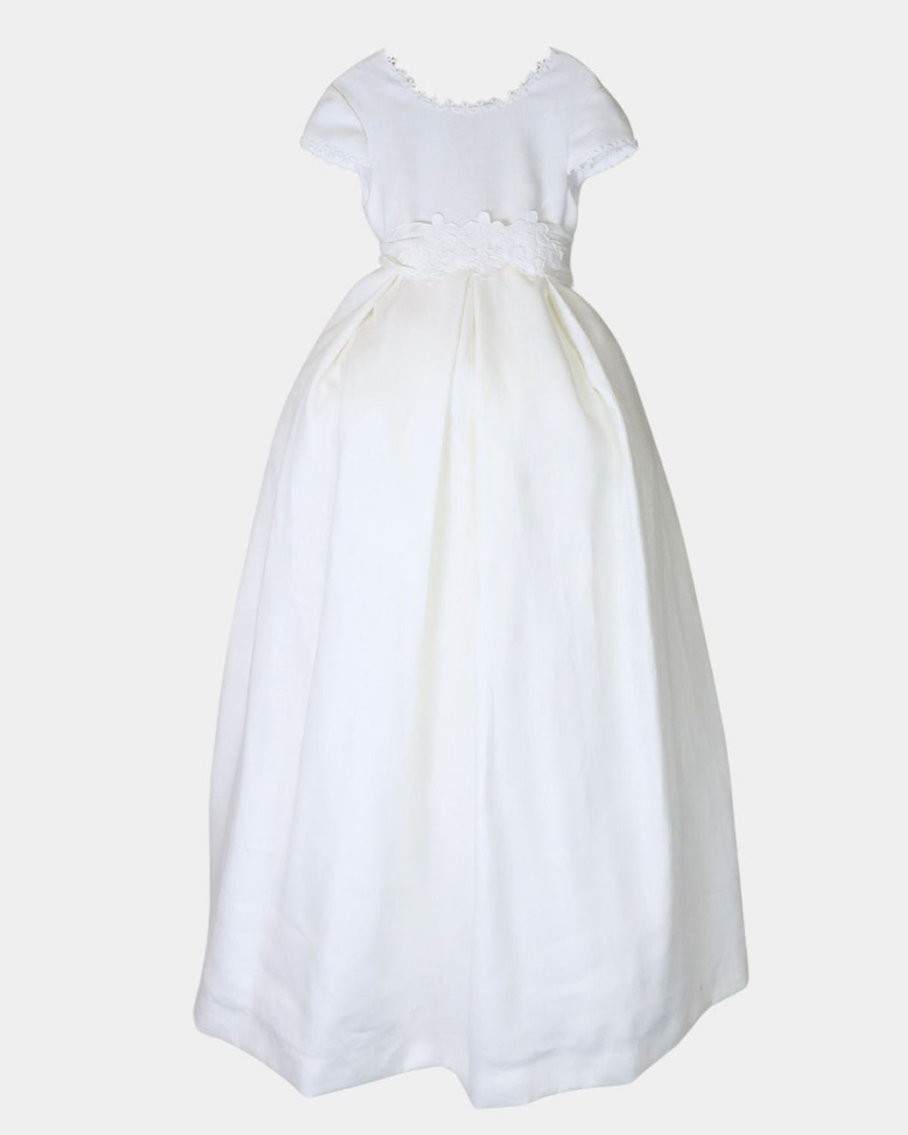 VESTIDO DE PLIEGUES DE LINO CON BORDADO MARGARITAS ESCOTE Y MANGAS