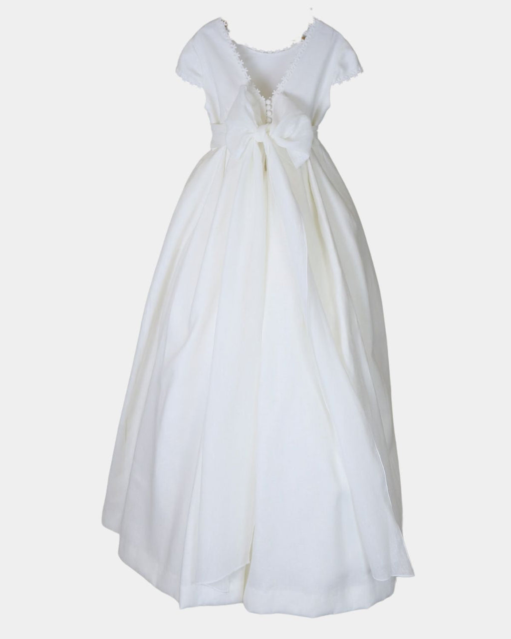 VESTIDO DE PLIEGUES DE LINO CON BORDADO MARGARITAS ESCOTE Y MANGAS